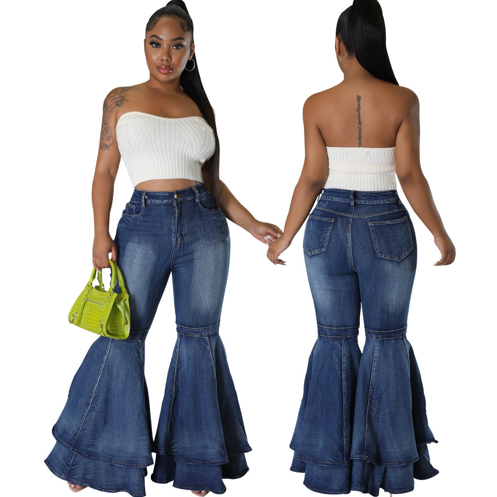 Wide Leg Denim Stretch Flared Pants