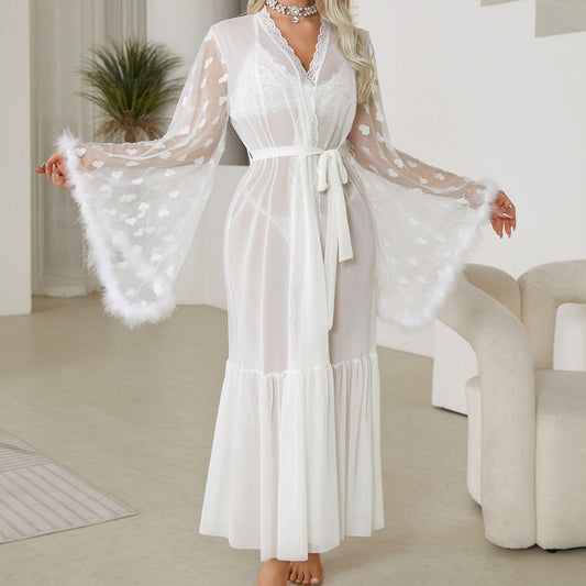 Sexy Mesh Nightgown Seductive Sexy Lingerie Cardigan Pajamas Women Bathrobe Home Outerwear Gown