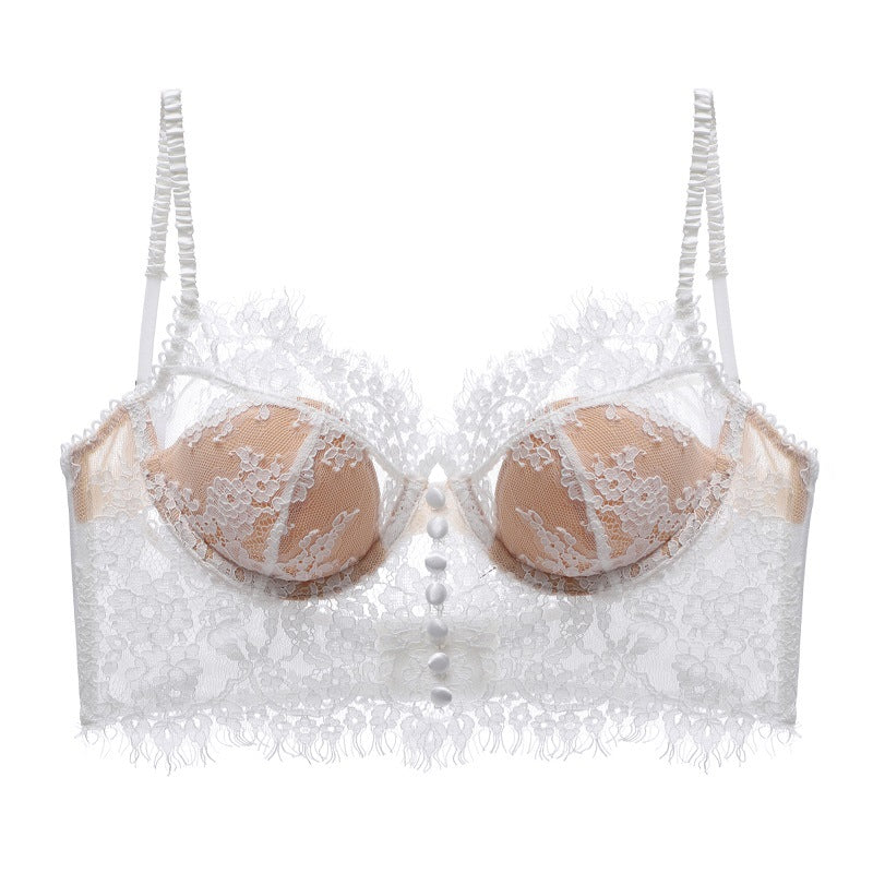 French Eyelash Lace Underwear Push up Thin U Shaped Bare Back Bra Forlove with Steel Ring