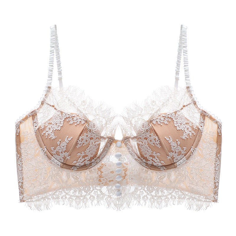 French Eyelash Lace Underwear Push up Thin U Shaped Bare Back Bra Forlove with Steel Ring