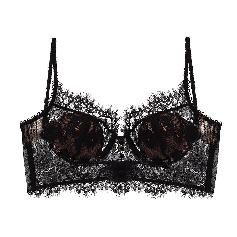 French Eyelash Lace Underwear Push up Thin U Shaped Bare Back Bra Forlove with Steel Ring