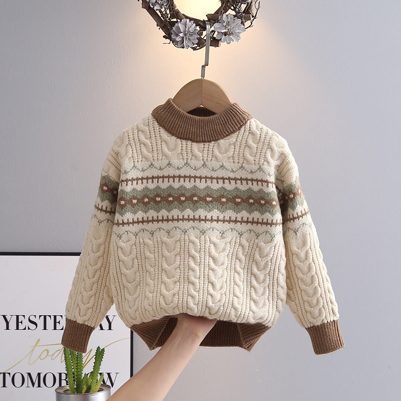 Children's Warm Color Matching Knitted Bottoming Shirt