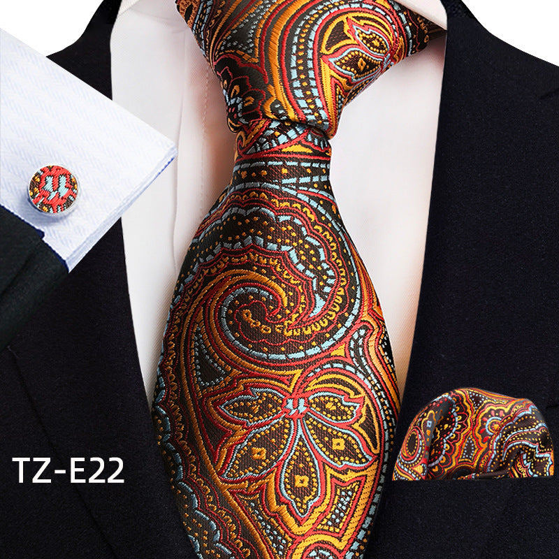 Men's Paisley Tie Square Scarf Pocket Square Cufflinks Three-piece Set