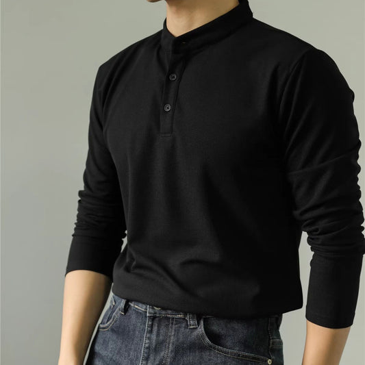 Men's Long Sleeve Polo Simple Solid Color Shirt