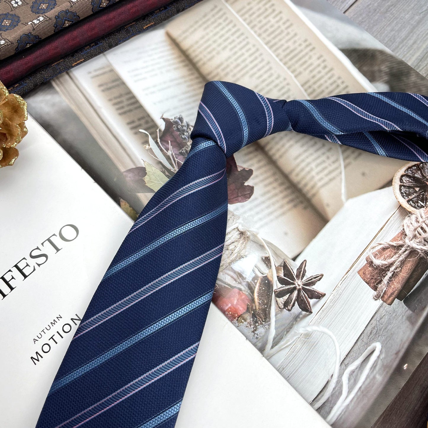 Men's Ties Retro Coffee Color Orange Red Striped Tie Hand Hit 8CM