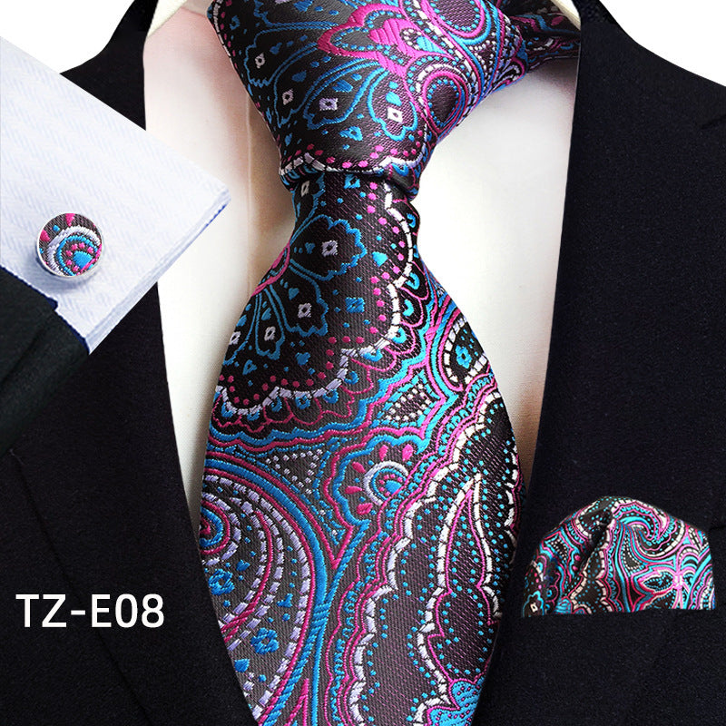 Men's Paisley Tie Square Scarf Pocket Square Cufflinks Three-piece Set