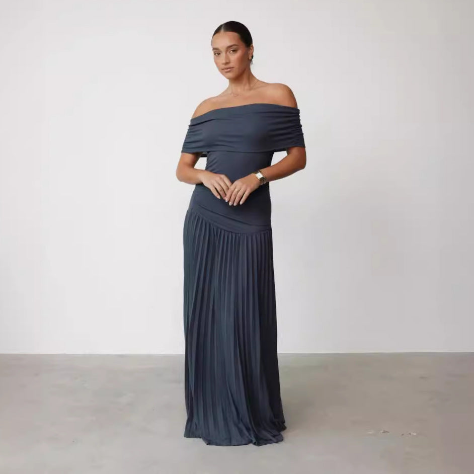 Off-shoulder Pleated New Versatile Dress