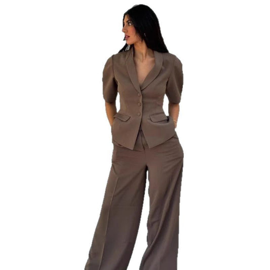 Women's Fashion Casual Elegant Solid Color Short Sleeve Suit