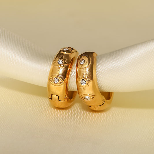 18K Gold-plated Stainless Steel XINGX Devil's Eye Cubic Oxidation Inlaid White Diamond Hoop Earrings