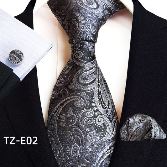 Men's Paisley Tie Square Scarf Pocket Square Cufflinks Three-piece Set