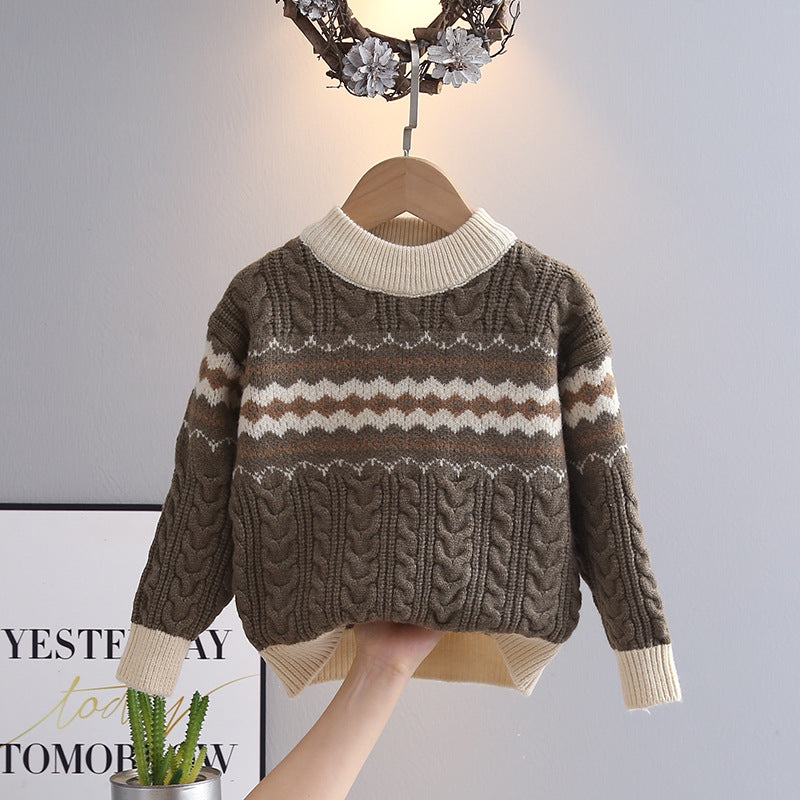 Children's Warm Color Matching Knitted Bottoming Shirt