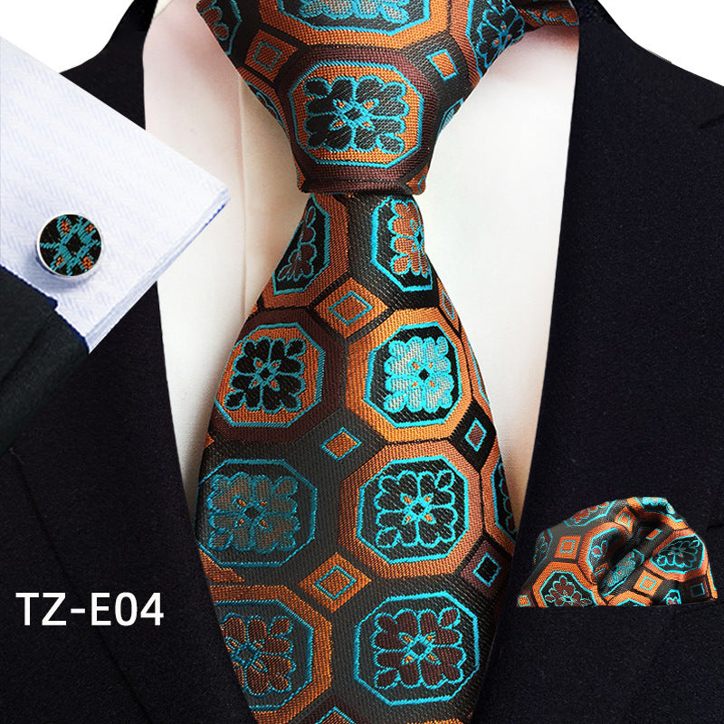 Men's Paisley Tie Square Scarf Pocket Square Cufflinks Three-piece Set