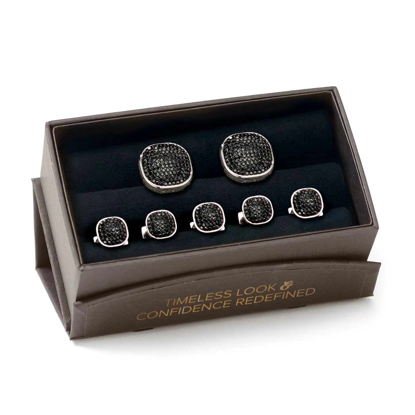 Stainless Steel Black Pave Crystal 5-Stud Set by Cufflinks.com
