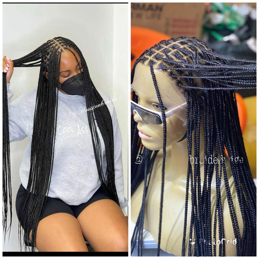 Knotless Braid Wig, Swiss Full Lace, Color 1, Glueless, Small Knots - Patsy