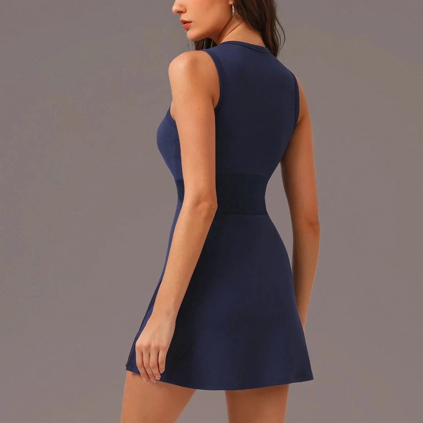 Active Zipper Tennis Dress with Shorts & Padded Support by THRIXINE