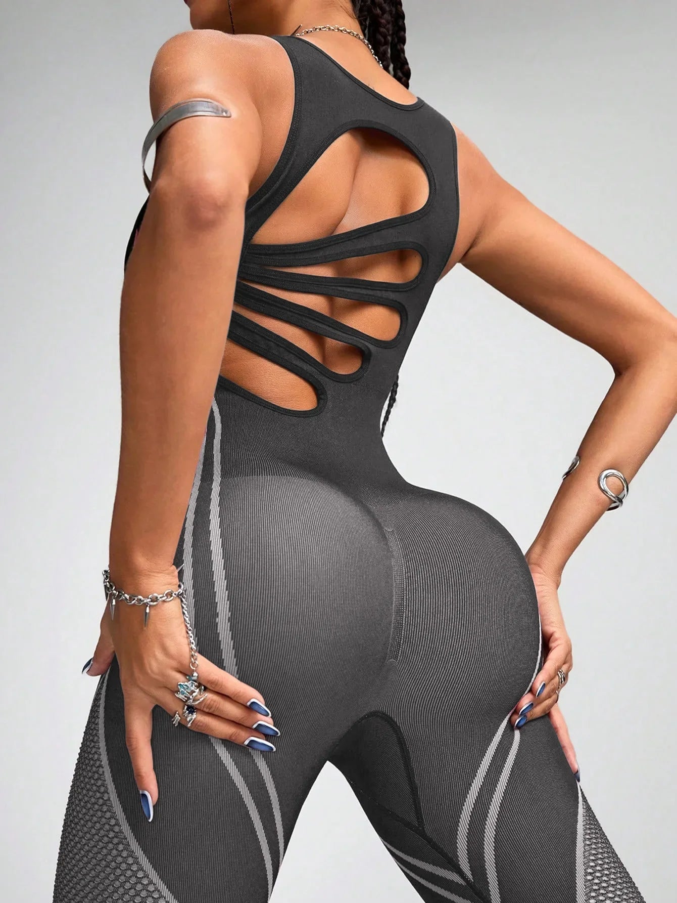 Chic Color-Block Women's Yoga Jumpsuit