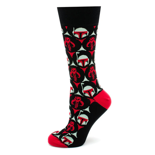 Star Wars Boba Fett and Mythosaur Black and Red Dress Socks and Crest Lapel Pin Gift Set