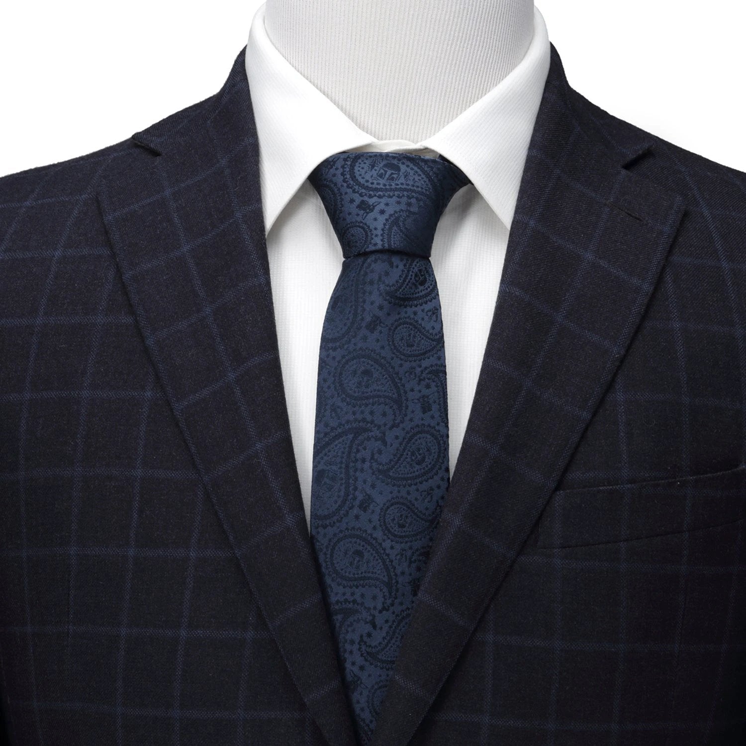 Star Wars Mandalorian and Grogu Navy Paisley Tie, Grogu Tie Bar, and Lapel Pin Gift Set by Cufflinks.com