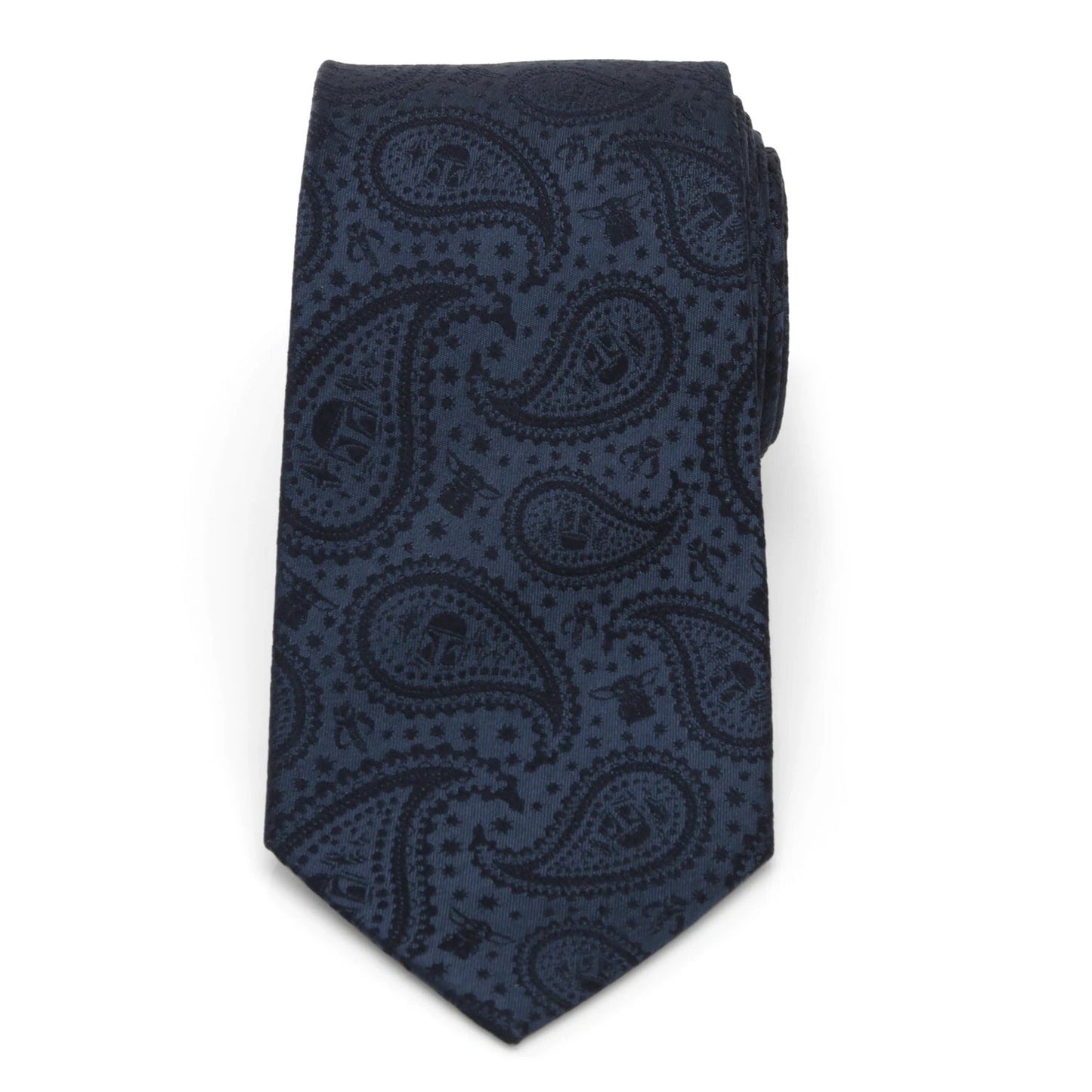 Star Wars Mandalorian and Grogu Navy Paisley Tie, Grogu Tie Bar, and Lapel Pin Gift Set by Cufflinks.com