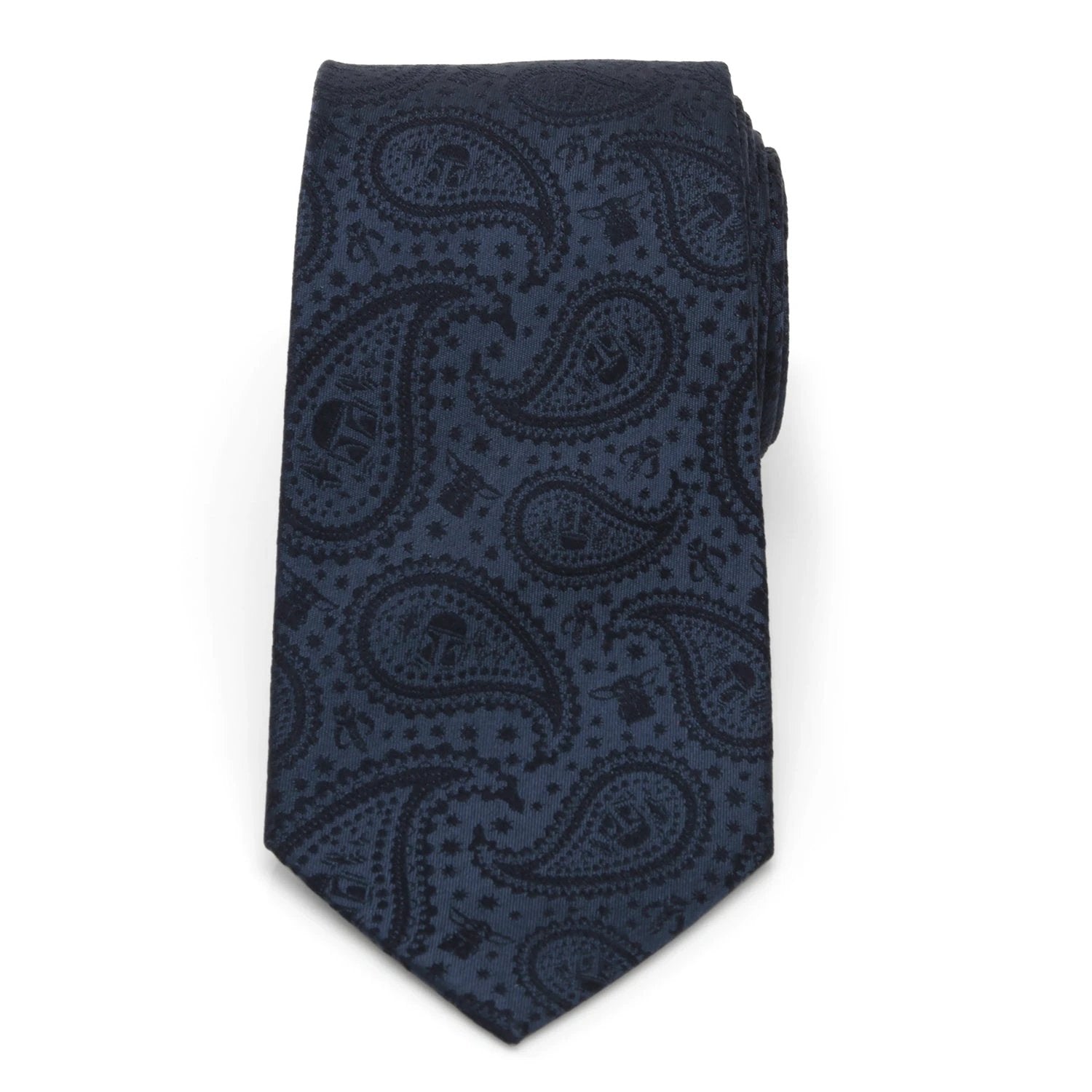 Star Wars Mandalorian and Grogu Navy Paisley Tie, Grogu Tie Bar, and Lapel Pin Gift Set by Cufflinks.com