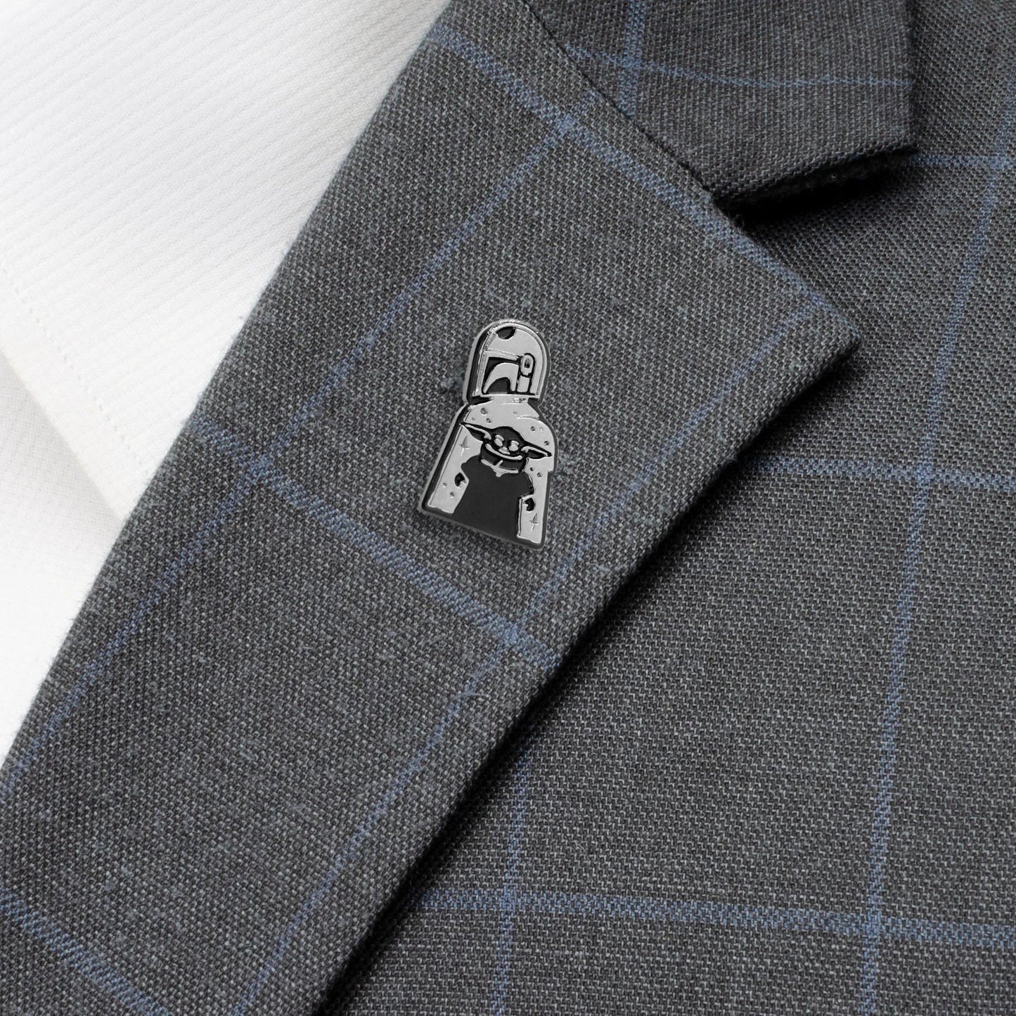 Star Wars Mandalorian and Grogu Navy Paisley Tie, Grogu Tie Bar, and Lapel Pin Gift Set by Cufflinks.com