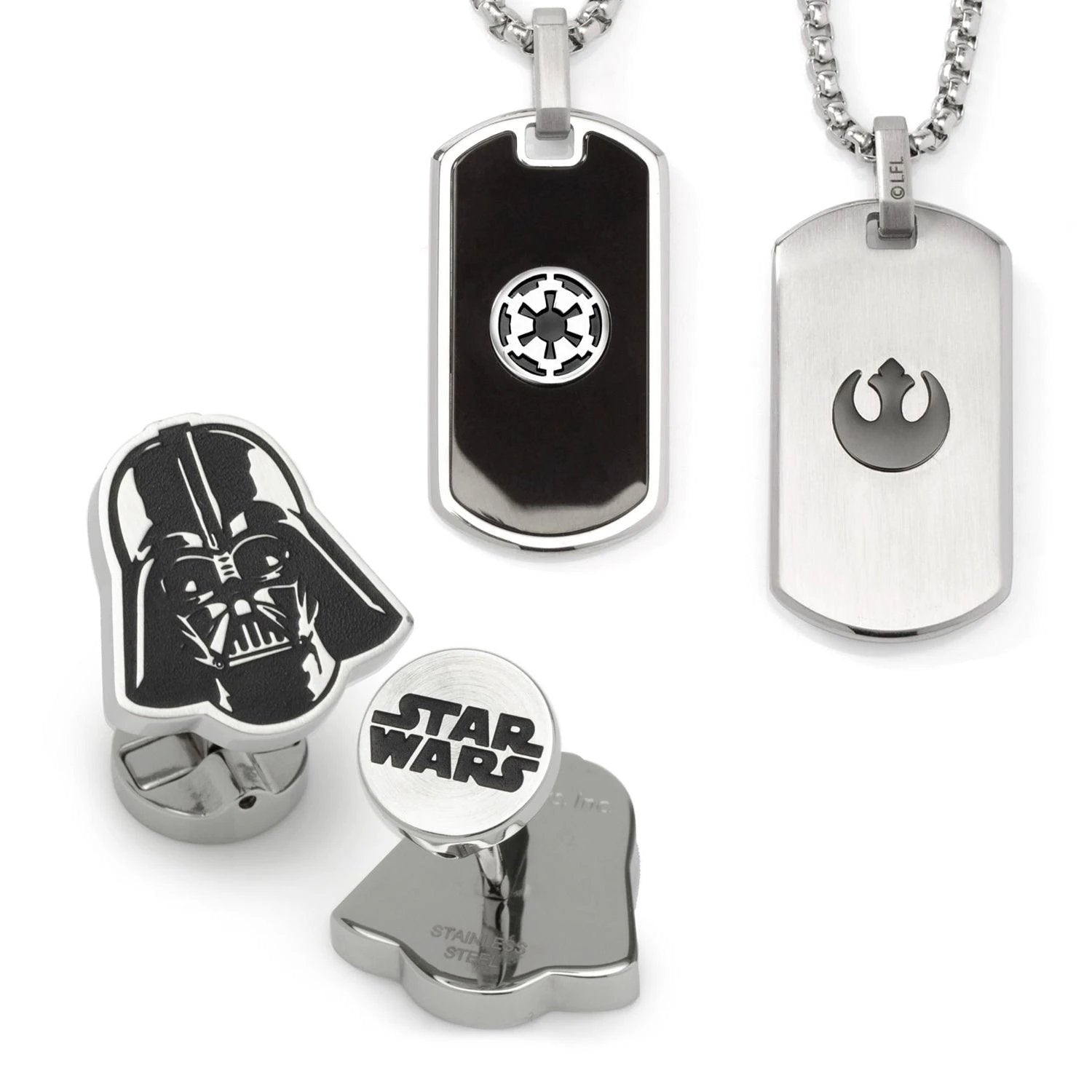 Star Wars Darth Vader Stainless Steel Printed Cufflinks with Empire and Rebel Crest Dog Tags Gift Set by Cufflinks.com