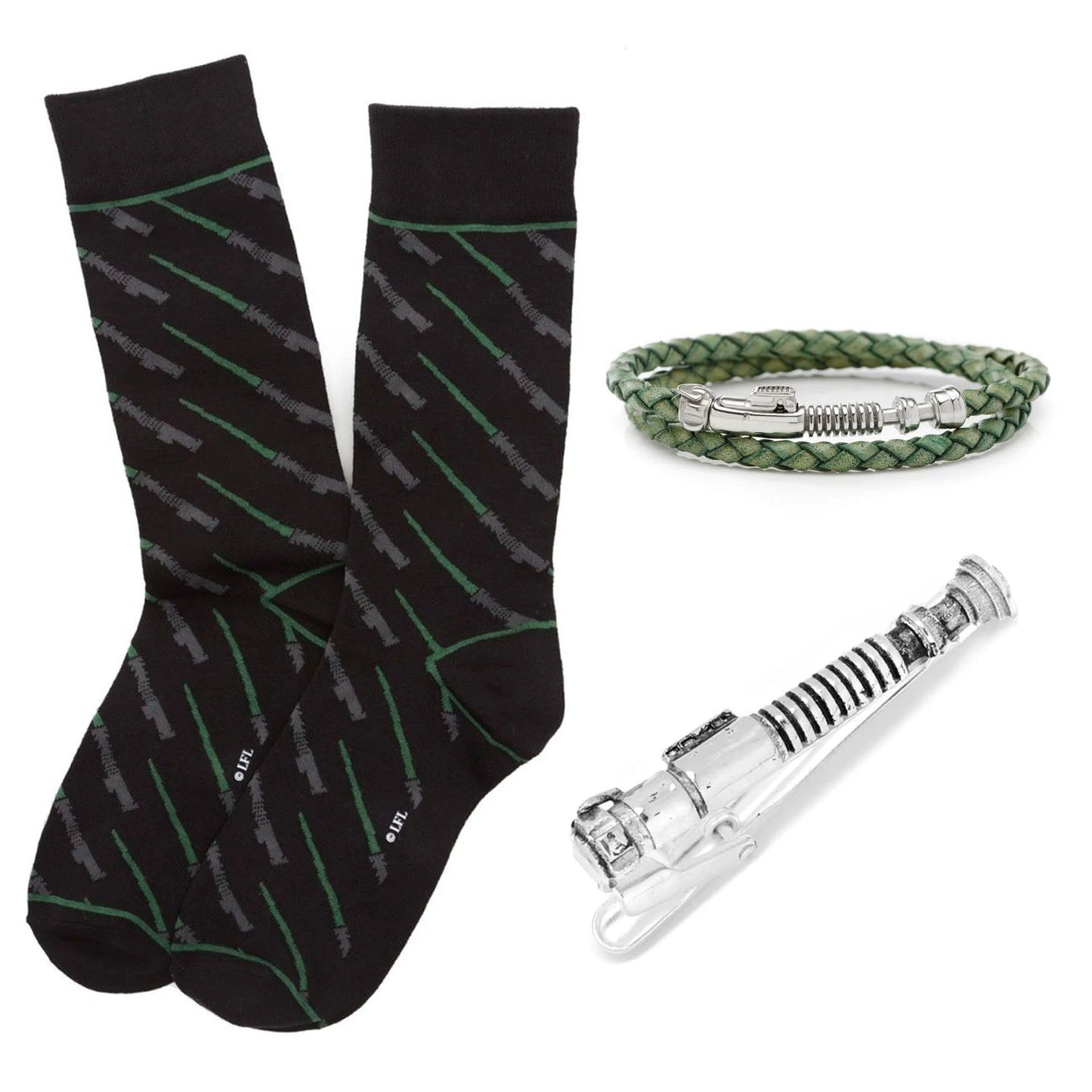 Star Wars Luke Skywalker LIGHTSABER Bracelet, Tie Clip, and Dress Socks Gift Set by Cufflinks.com