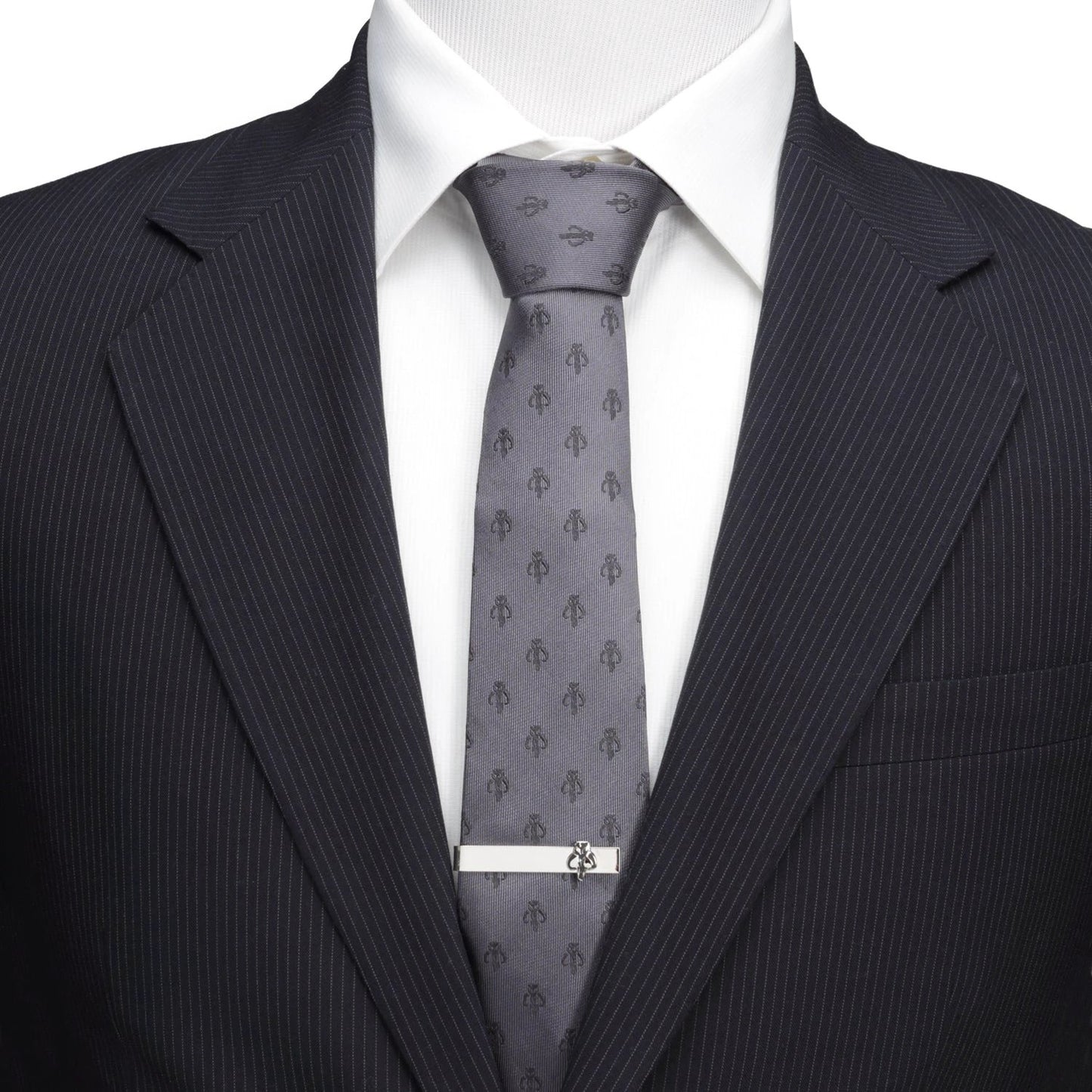 Star Wars Mandalorian Mythosaur Gray Tie, Red Pocket Square, Cufflinks, and Tie Bar Gift Set by Cufflinks.com