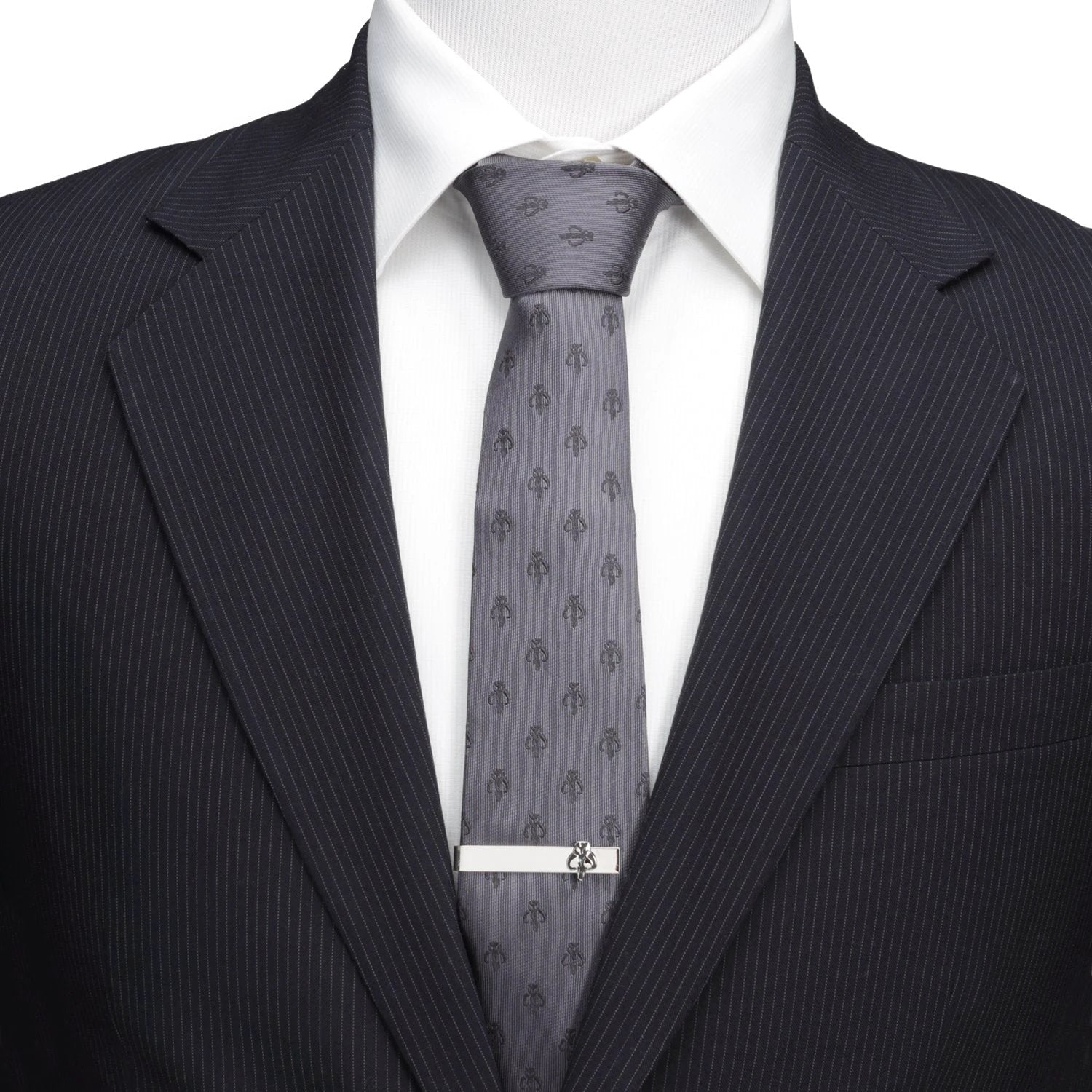 Star Wars Mandalorian Mythosaur Gray Tie, Red Pocket Square, Cufflinks, and Tie Bar Gift Set by Cufflinks.com
