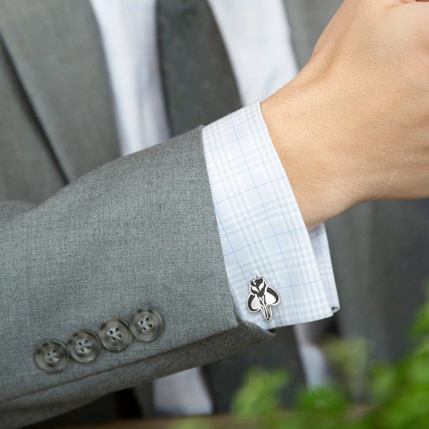 Star Wars Mandalorian Mythosaur Gray Tie, Red Pocket Square, Cufflinks, and Tie Bar Gift Set by Cufflinks.com