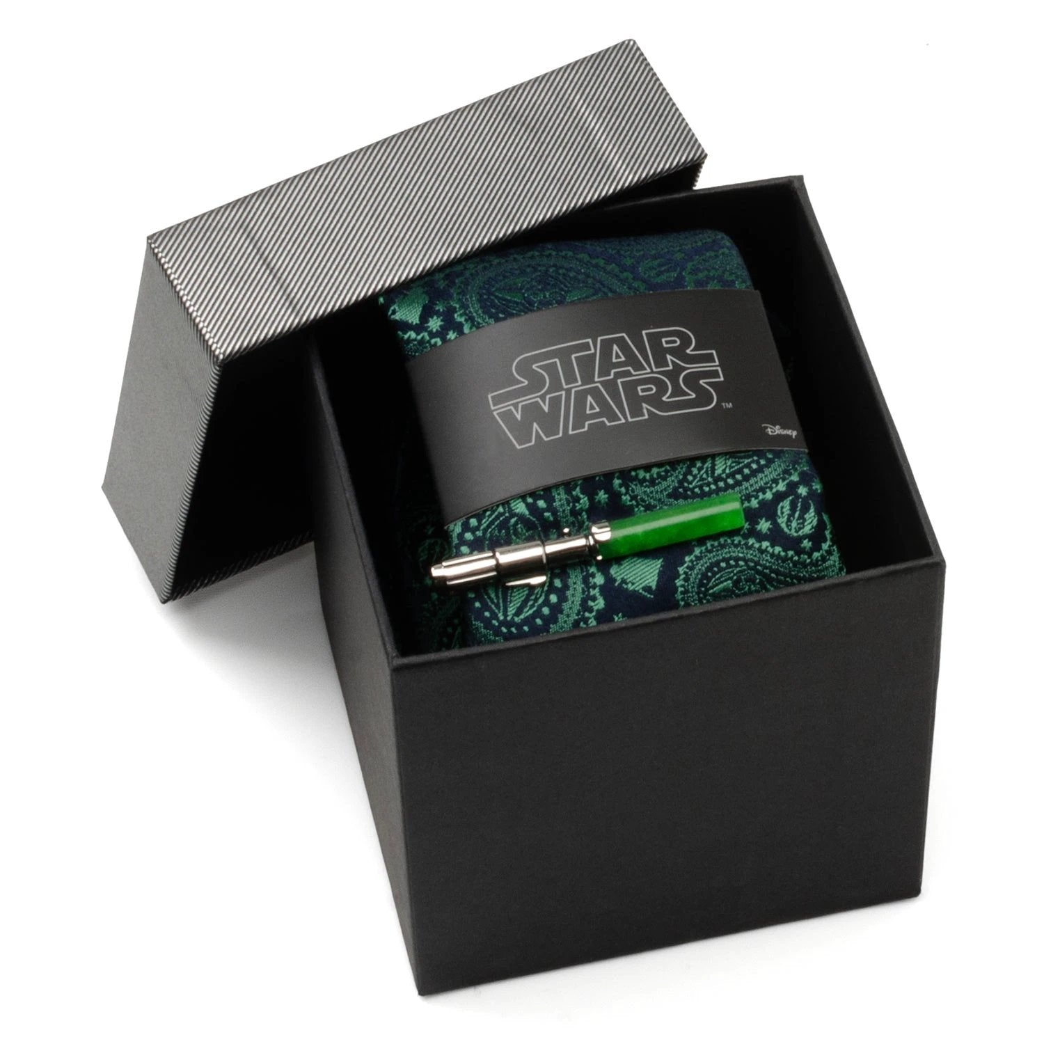 Star Wars Yoda Green and Blue Paisley Tie and LIGHTSABER Tie Clip Gift Set by Cufflinks.com