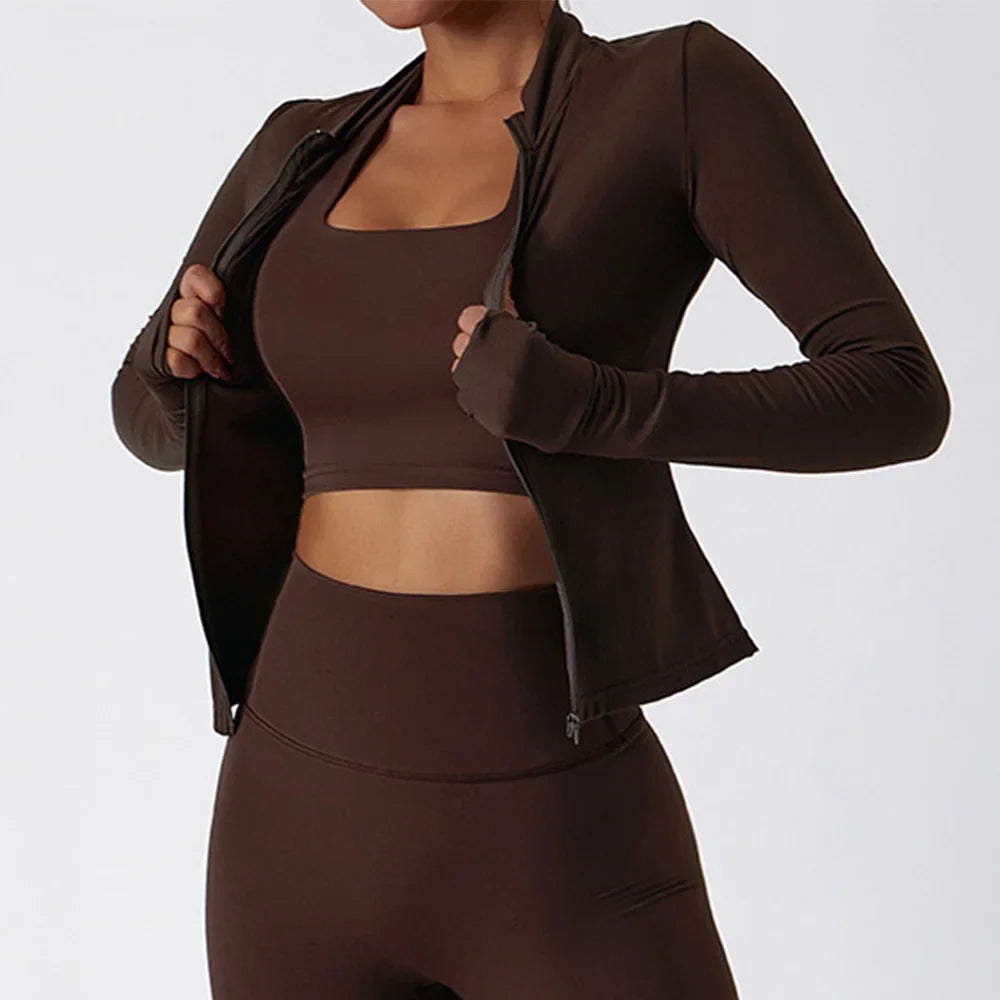 FitFlex Long Sleeve Zip Yoga Crop Top Jacket