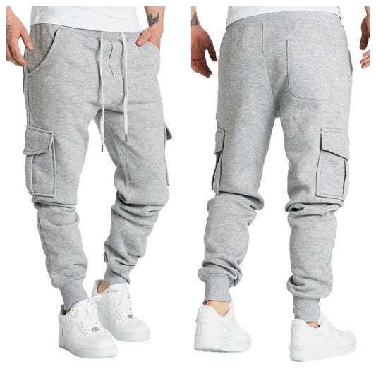 Mens Sweatpants Straight Fit Drawstring Multi-pocket Pants