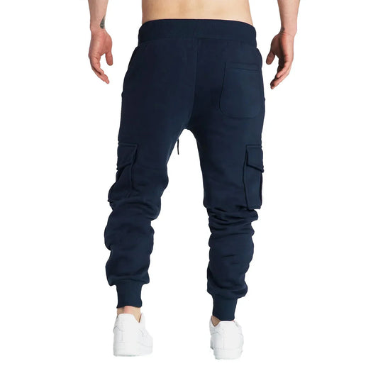 Mens Sweatpants Straight Fit Drawstring Multi-pocket Pants