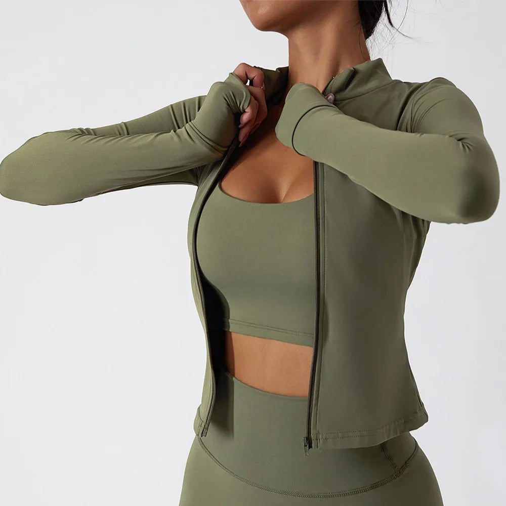 FitFlex Long Sleeve Zip Yoga Crop Top Jacket