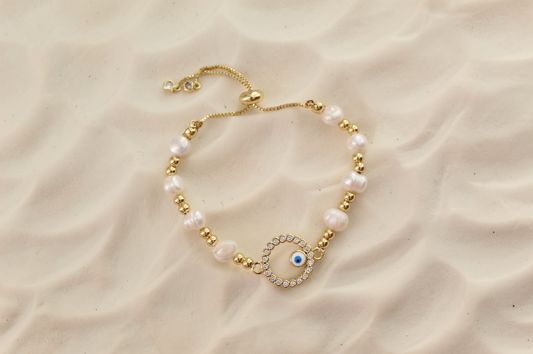 Evil Eye Pearl Beaded Bracelet Set Adjustable Evil Eye Bracelet