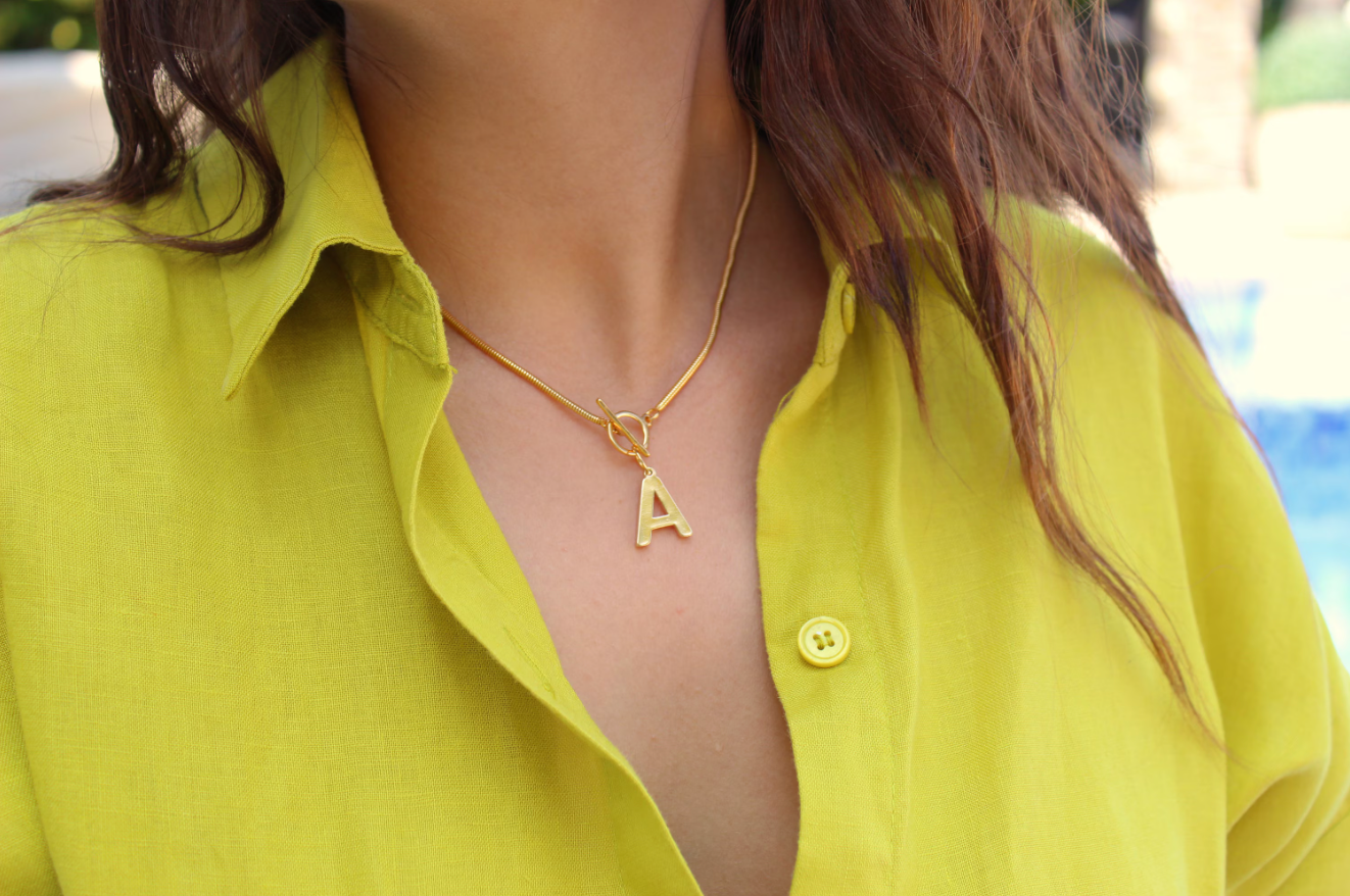 Initial Omega Toggle T Bar Dainty Necklace