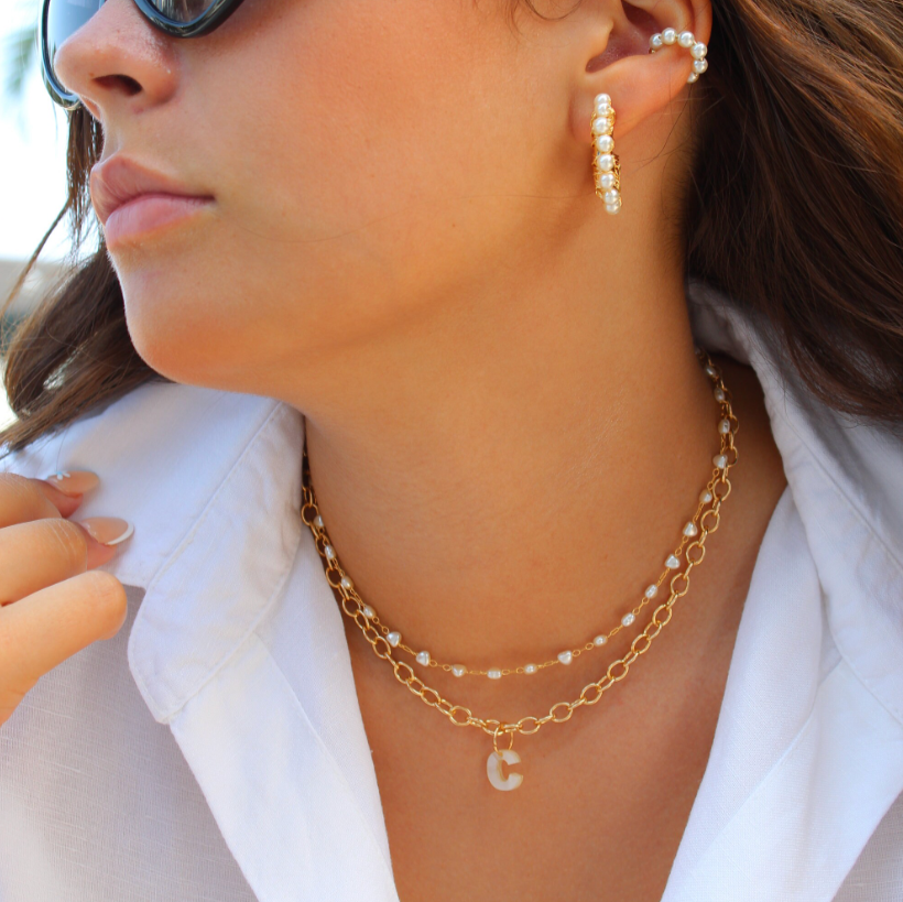 Mother of Pearl Initial Necklace Lightweight