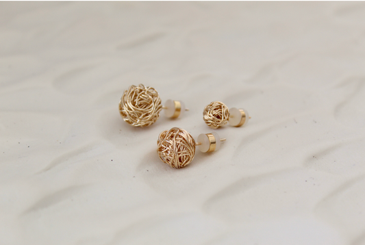 Wired Ball Gold Knot Stud Dainty Earrings