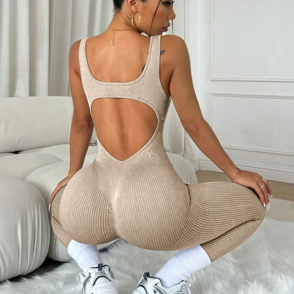 Ribbed Yoga Jumpsuit for Women - Fitness Bodysuit