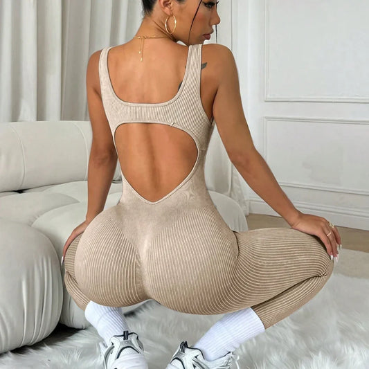 Ribbed Yoga Jumpsuit for Women - Fitness Bodysuit