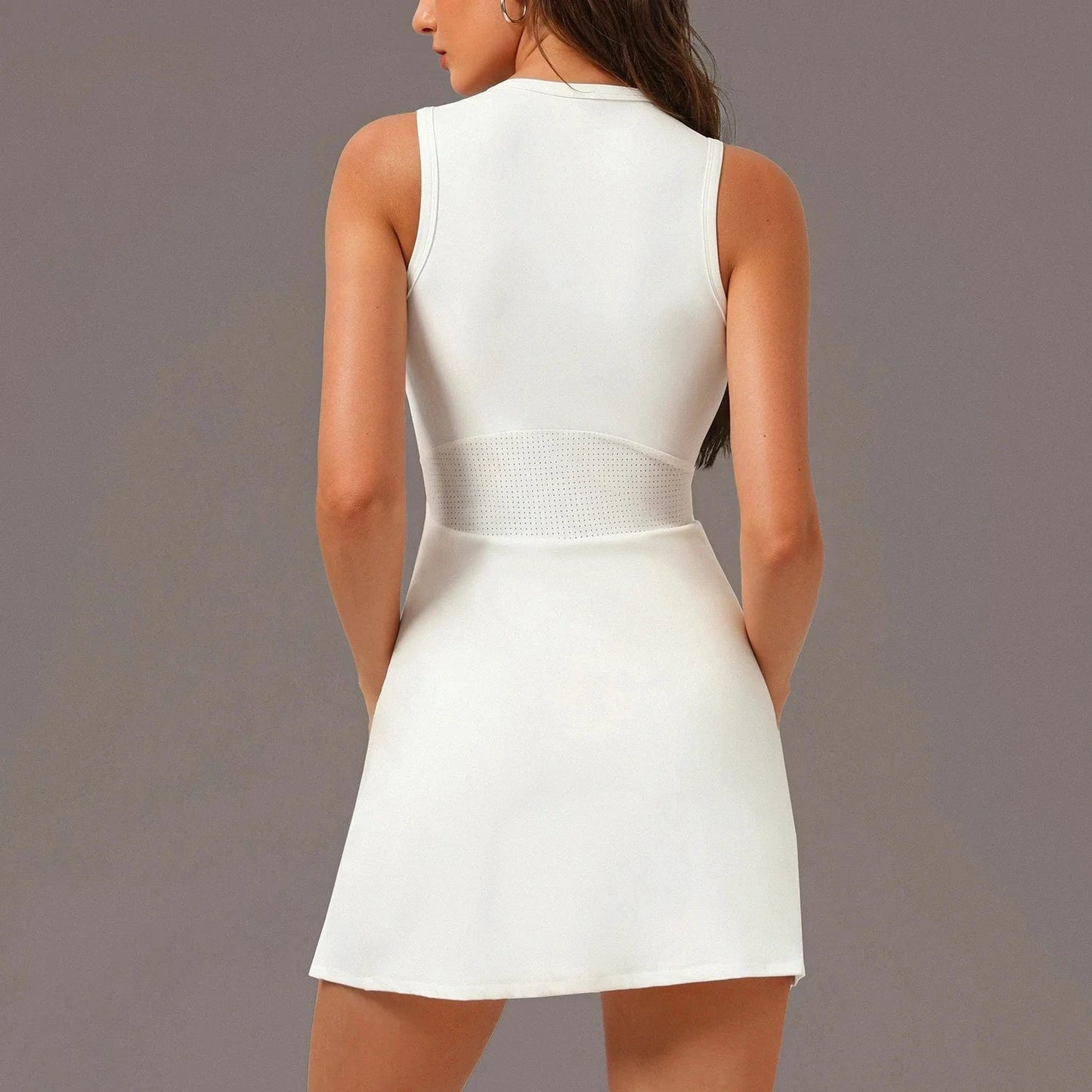 Active Zipper Tennis Dress with Shorts & Padded Support by THRIXINE