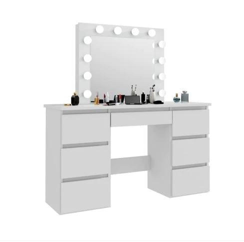 Large White Vanity Table With Mirror And Light by GJG Denim