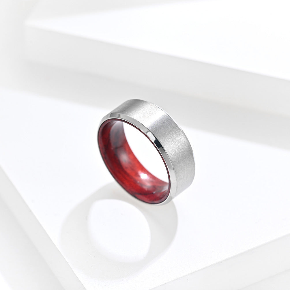 Titanium Steel Inner Inlaid Wood Surface Brushed Simple Ring