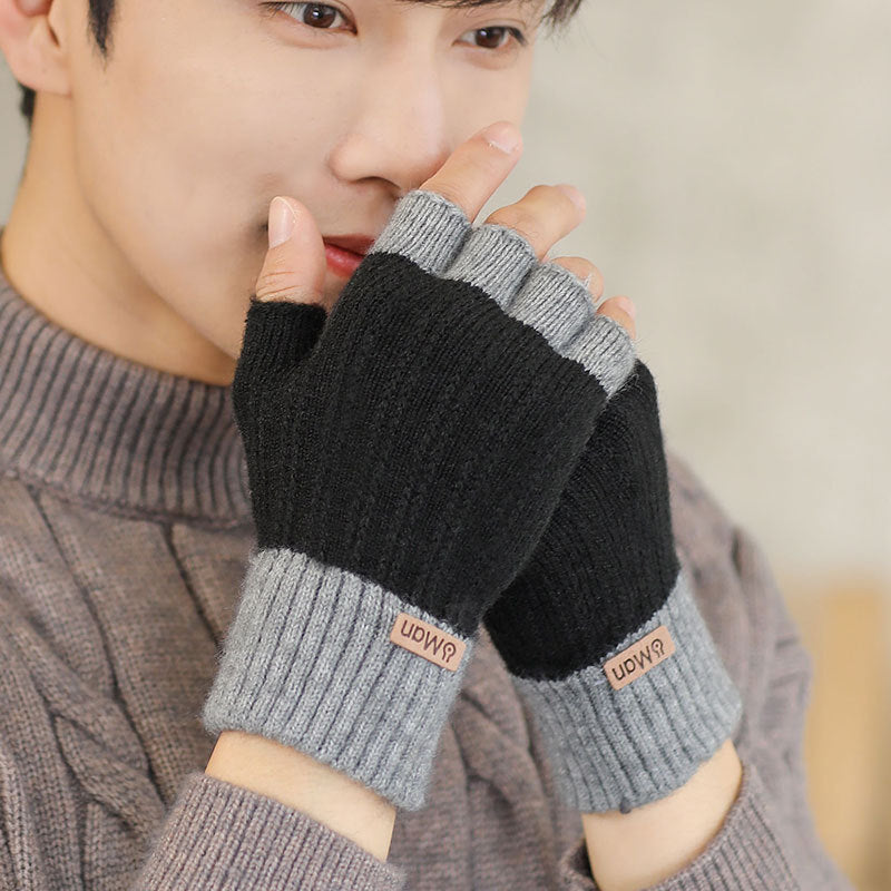 Men's Thick Knitted Half Finger Gloves