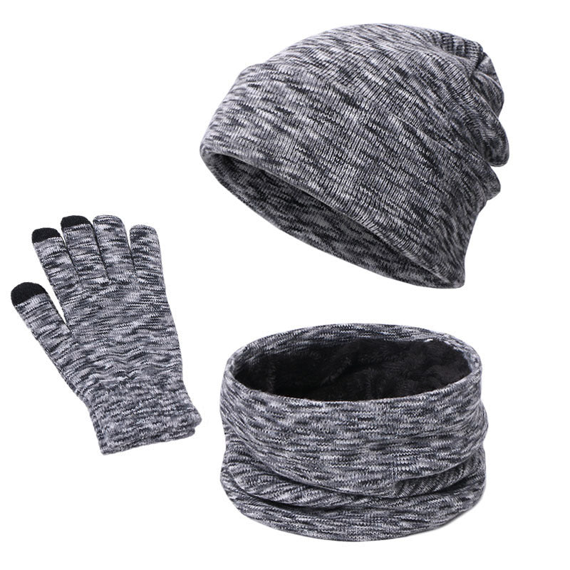 Men's Knitted Three-piece Beanie Scarf and Touch Screen  Gloves