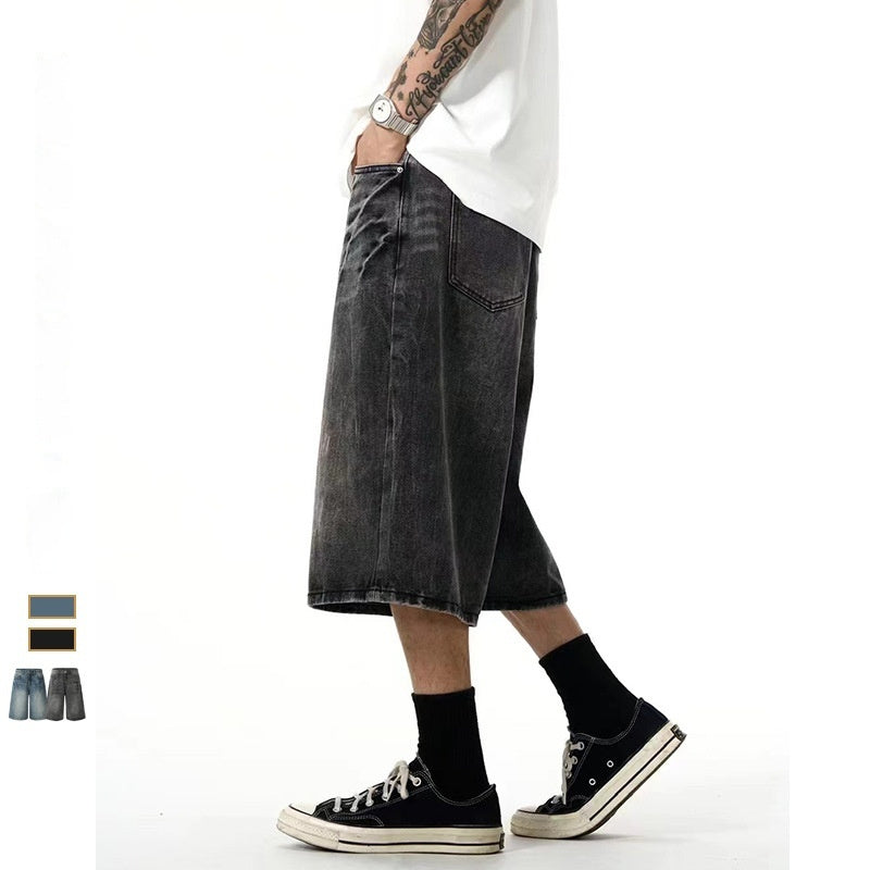 Summer New Denim Shorts Men's Casual Straight Loose