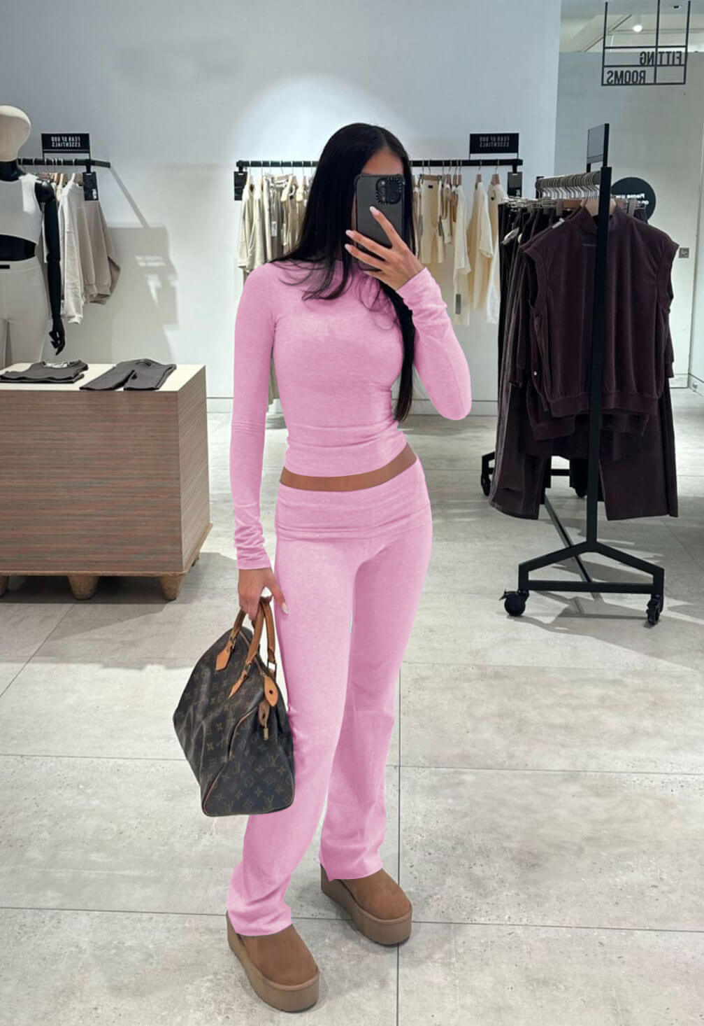 Long Sleeved High Waisted Foldable Flared Pants Set