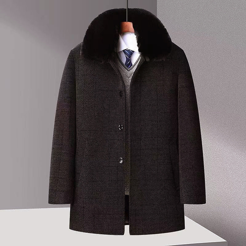 Men's Trench Coat Chenille Fleece-lined Woolen Coat