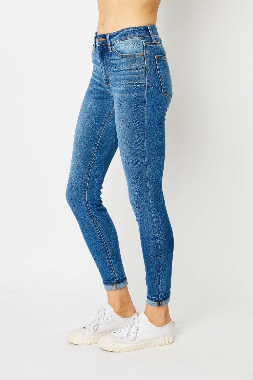 Judy Blue Full Size Cuffed Hem Low Waist Skinny Women Jeans